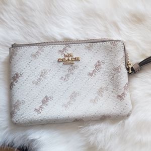Coach Corner Zip Wristlet With Horse And Carriage Print